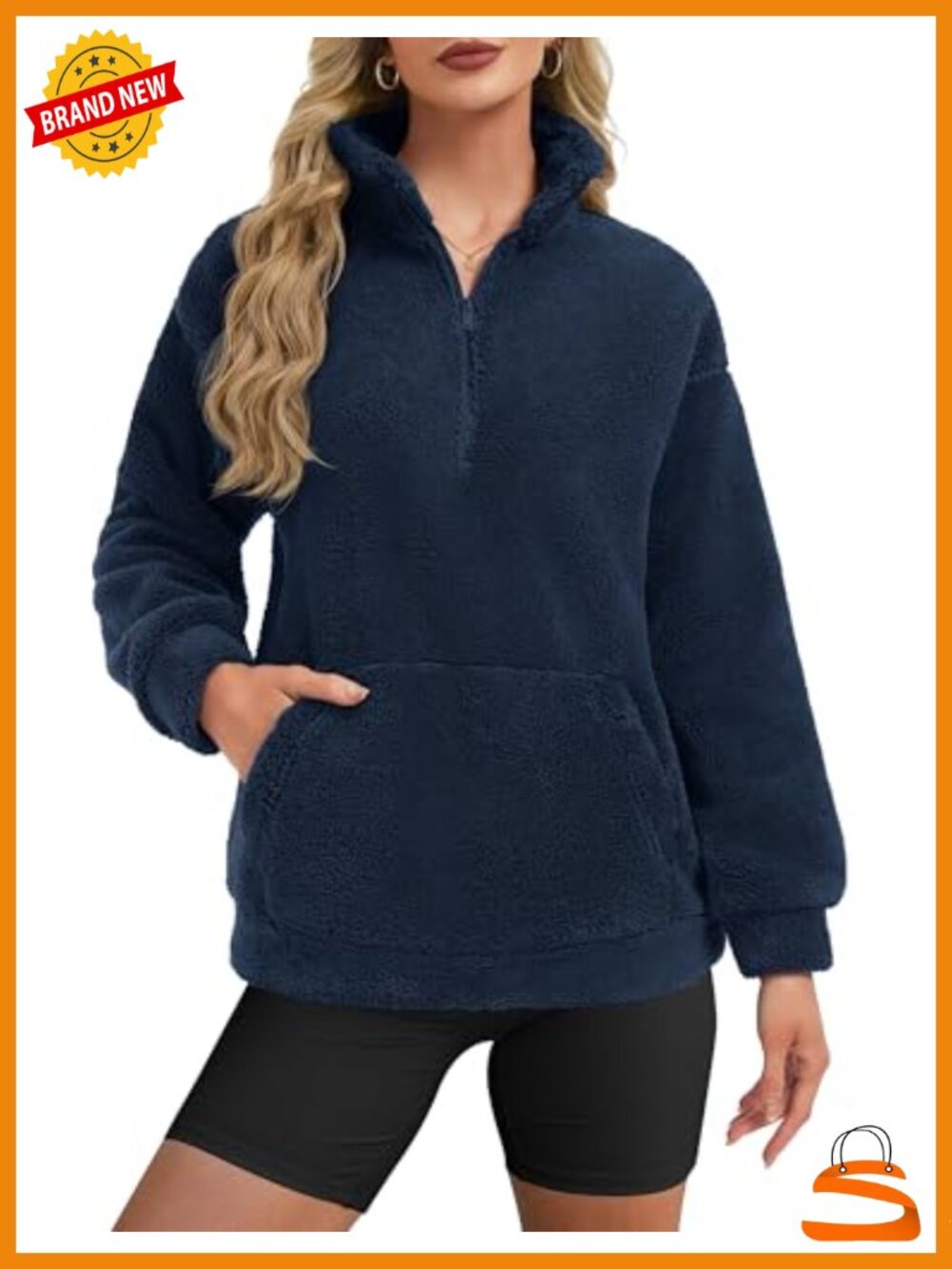 Fleece Pullover Women Half Zip Fuzzy Sherpa Sweatshirt Kangaroo Pocket Long